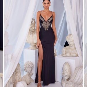 Alamour the label Greta gown - lace up black and nude dress